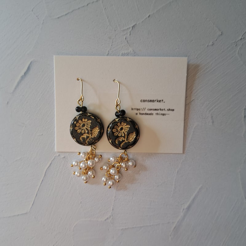 1385 ハンドメイドピアス ブラック メタリック アクセサリー PIERCE 