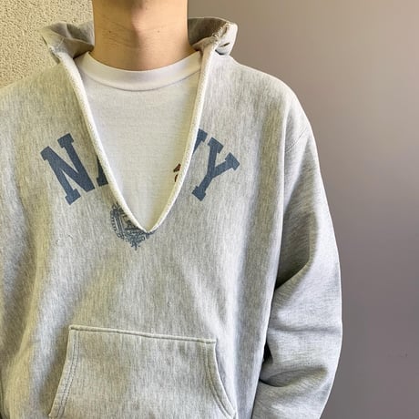 80's CHAMPION RW SWEAT PARKA "NAVY" 染み込み プリント XLサイズ USA製