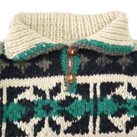 "Good Color" Hand Knit Wool Jacquard Sweater Lサイズ ECUADOR製