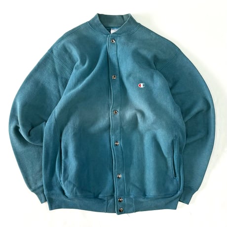 90's CHAMPION RW SWEAT "Full Snap" Solid Teal Lサイズ USA製