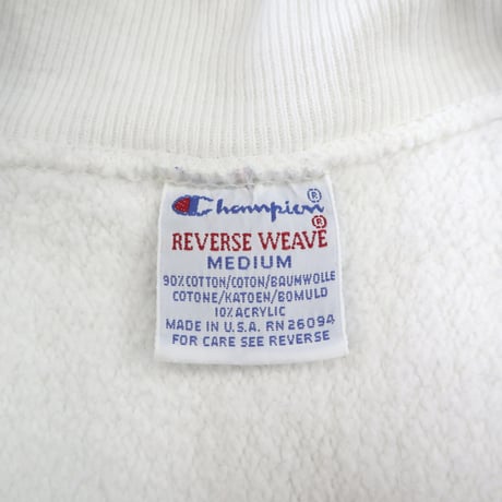 90's CHAMPION RW SWEAT "Full Snap" Solid White Mサイズ USA製