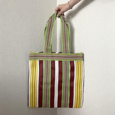 'New' Ethnic Random Stripe Mesh Tote Bag Medium