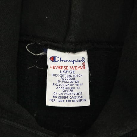 90's〜 CHAMPION RW SWEAT PARKA Solid Black Lサイズ MEXICO製