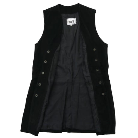 "Women's" 80's～ EURO スウェード レザー ロング ベスト BLACK 44サイズ ITALY製