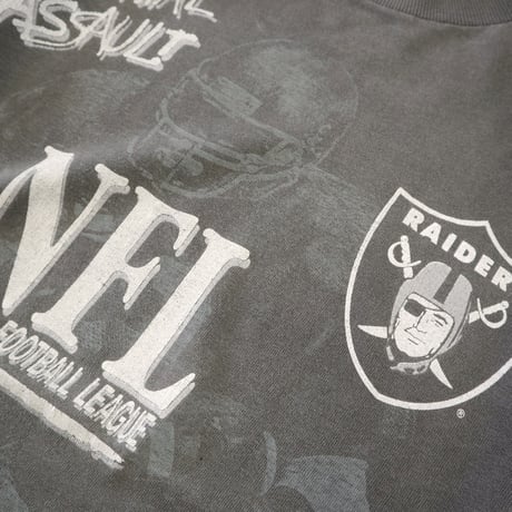～90's SALEM "RAIDERS" 両面 マルチ プリント Tシャツ Lサイズ USA製