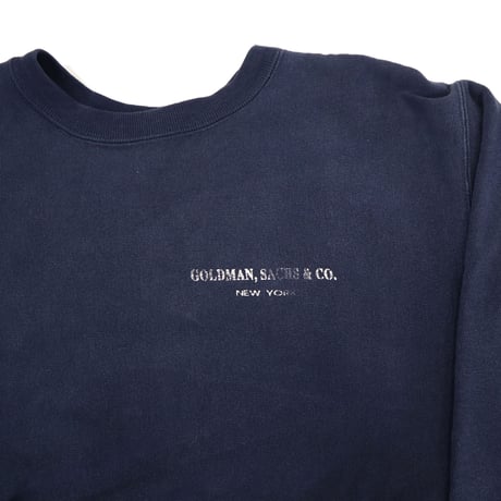 80’s CHAMPION RW SWEAT 両面プリント "Goldman Sachs" Navy XLサイズ USA製