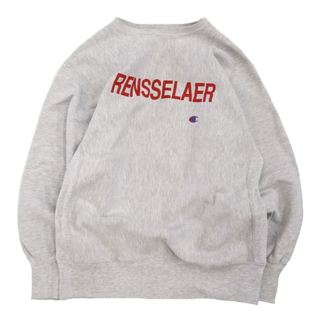 "Rare" 90's CHAMPION RW SWEAT "RENSSELAER" 目刺繍+両面 プリント XLサイズ USA製