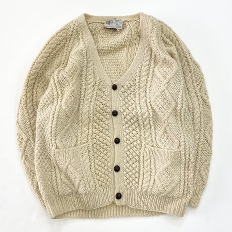 70's～ Wool Aran Cardigan Sweater Ivory 46サイズ