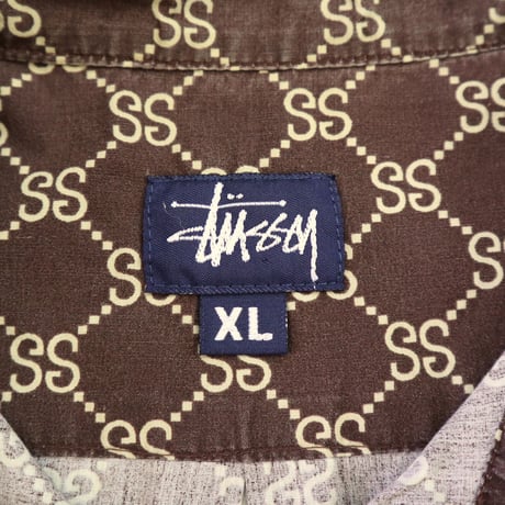 90's OLD STUSSY "SSロゴ" モノグラム 半袖 シャツ XLサイズ USA製