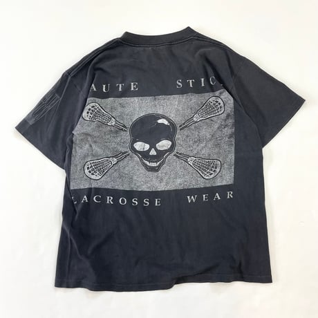 "Black Fade" ～90's ONEITA "Haute Stick Lacrosse" 3面 プリント Tシャツ Lサイズ USA製