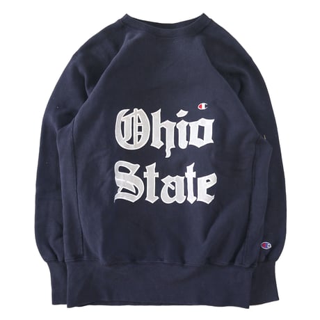 90's CHAMPION RW SWEAT "目付き Ohio" Navy Lサイズ USA製