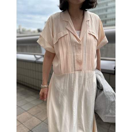 70's～80's NINA PICCALINO Open Collar Rayon One Piece