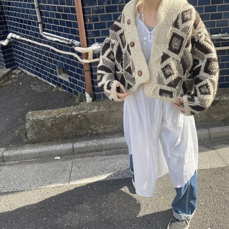 80's～ QUIPOS "Geometric Pattern" Wool Jacket