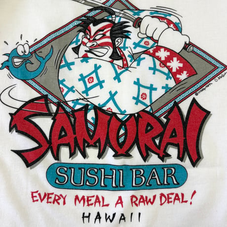 80's～ crazy shirts "Sushi Bar Samurai" "Water Print" Tシャツ Lサイズ USA製
