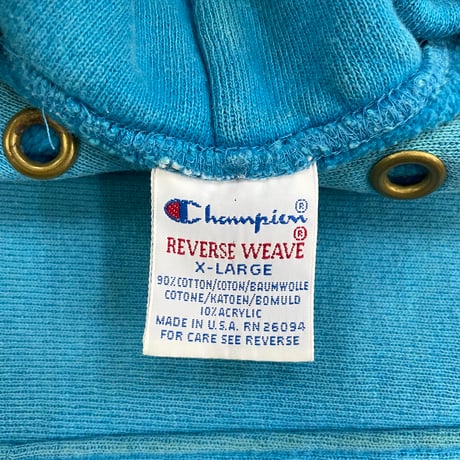"Rare Color" 90's CHAMPION RW SWEAT PARKA Solid Turquoise XLサイズ USA製