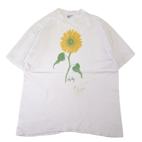 ～90's Hanes "Sun Flower" 染み込み プリント Tシャツ XLサイズ USA製