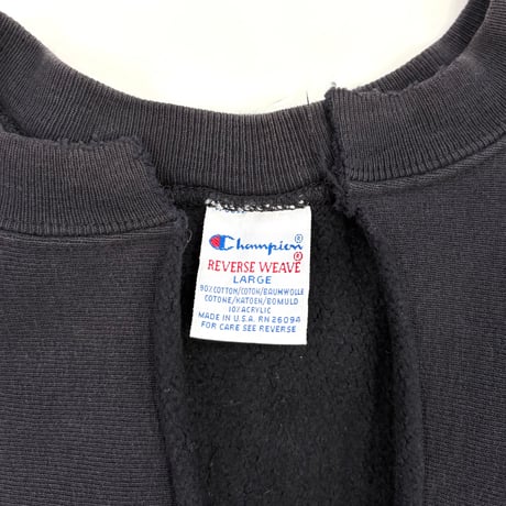90's CHAMPION RW SWEAT "Neck Cut" Solid Black Lサイズ USA製