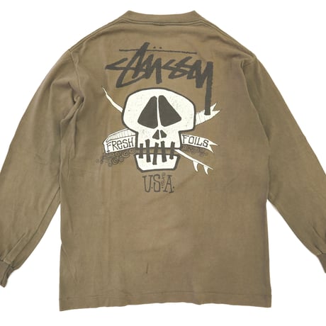 80's～90's OLD STUSSY 黒タグ "SKULL SURF" LS Tシャツ Mサイズ USA製