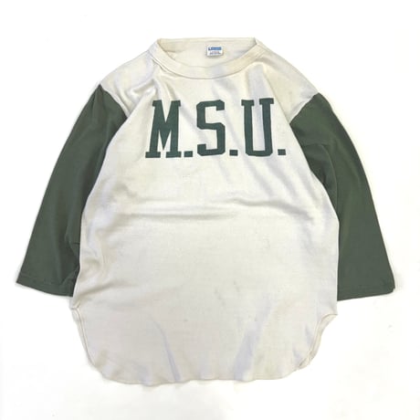 70's CHAMPION "M.S.U" "Water Print" Baseball Tee Lサイズ USA製