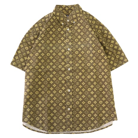 90's OLD STUSSY "モノグラム" 総柄 半袖 シャツ Mサイズ USA製