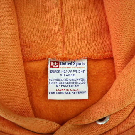 90's United Sports "Reverse Type" Sweat Parka Solid Orange XLサイズ USA製