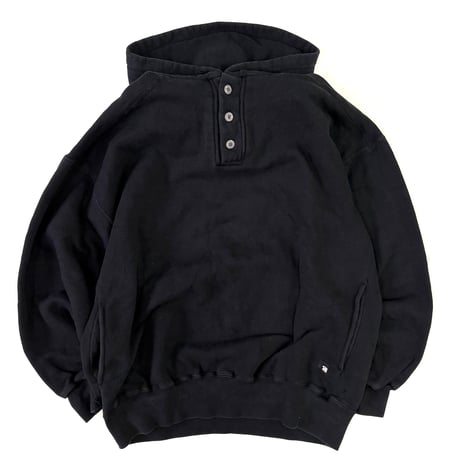 90's Russell "Half Button" "Black" Solid Sweat Parka Lサイズ USA製