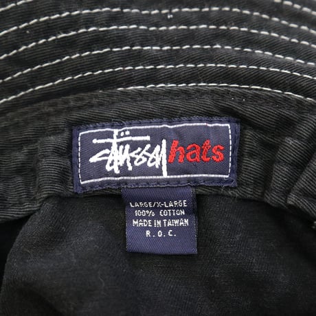 90's OLD STUSSY "White Stitch" Stock Logo Bucket Hat TAIWAN製