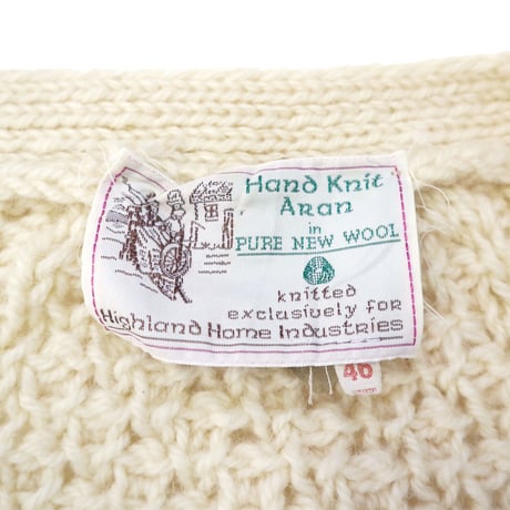 70's～ Wool Aran Cardigan Sweater Ivory 46サイズ