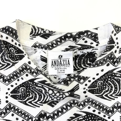 90's ANDAZIA "Fish Pattern" "All Over Print" Tシャツ XLサイズ USA製
