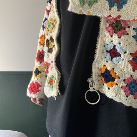 "Women's" Crochet knit Granny Square Zip Cardigan