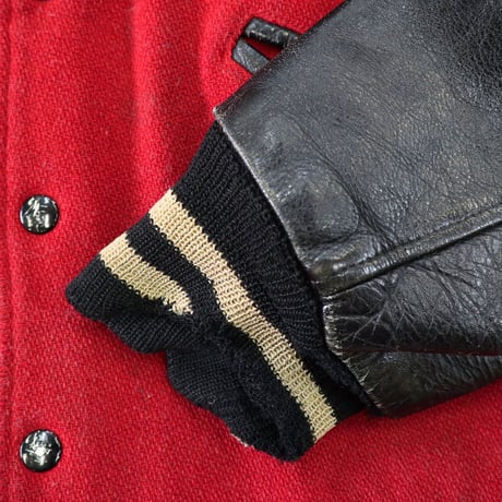 60's BUTWIN Wool×Leather Varsity Jacket Red×Black 38サイズ