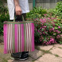 'New' Ethnic Random-Stripe Mesh Tote Bag