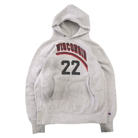 90's CHAMPION RW SWEAT PARKA "WISCONSIN 22" Grey Lサイズ USA製