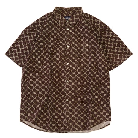 90's OLD STUSSY "SSロゴ" モノグラム 半袖 シャツ XLサイズ USA製