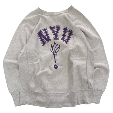80's CHAMPION RW SWEAT "NYU" 3段 染み込み プリント Lサイズ USA製