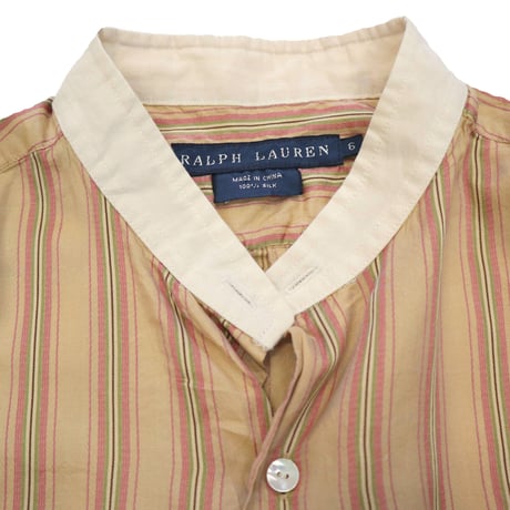 90's Ralph Lauren SILK 100% Band Collar Stripe Shirt