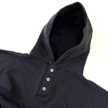 90's Russell "Half Button" "Black" Solid Sweat Parka Lサイズ USA製