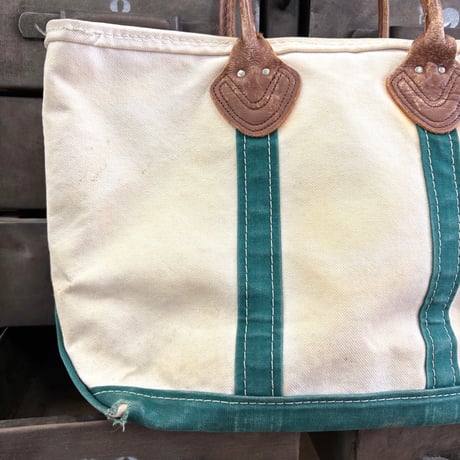 80's～90's L.L. Bean "1色タグ" "Leather Handle" "Zip Top" BOAT AND TOTE Canvas Bag