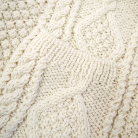 70's～ Wool Aran Cardigan Sweater Ivory 46サイズ