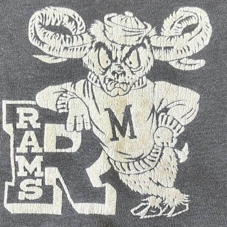 "Big Size" "Good Fade" 60's～ unknown "Rams Madison" Cut Off Flocky Sweat