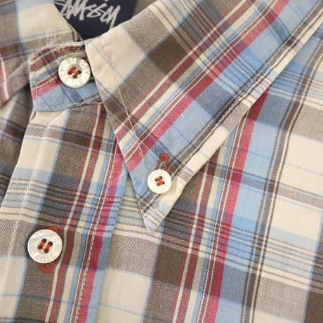 90's OLD STUSSY マドラス チェック ボタンダウン シャツ Lサイズ USA製