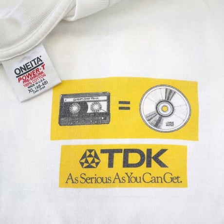 80's～ ONEITA "TDK" 両面 プリント Tシャツ White XLサイズ USA製