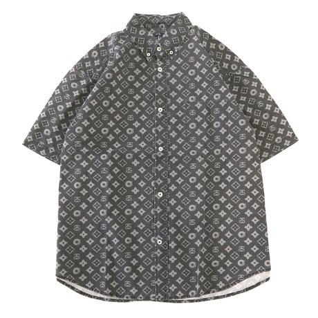 90's OLD STUSSY "モノグラム" 総柄 半袖 シャツ Lサイズ USA製