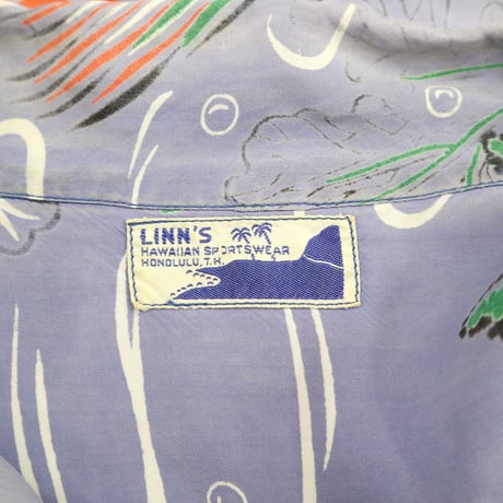 50's～ LINN'S 総柄 オープンカラー レーヨン アロハ シャツ