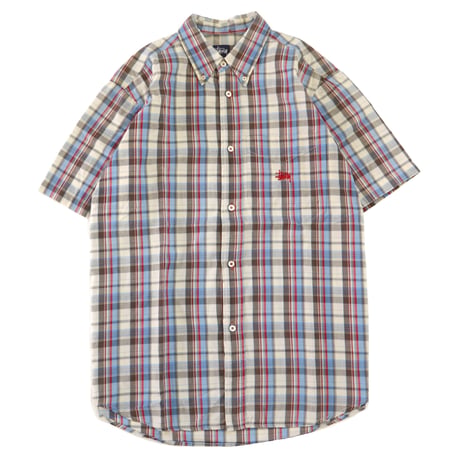 90's OLD STUSSY マドラス チェック ボタンダウン シャツ Lサイズ USA製