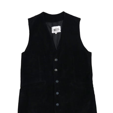 "Women's" 80's～ EURO スウェード レザー ロング ベスト BLACK 44サイズ ITALY製