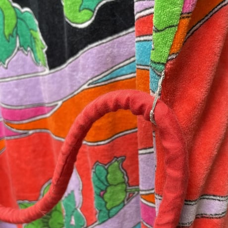 "Women's" ～70's Botio Floral Pattern Pile Gown ITALY製