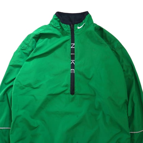90's NIKE "Zip Logo" Nylon Pull Over Jacket GREEN Lサイズ