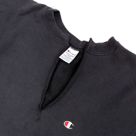 90's CHAMPION RW SWEAT "Neck Cut" Solid Black Lサイズ USA製