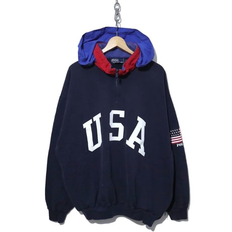 90's Polo Ralph Lauren ハーフZIP スウェット パーカー Lサイズ
